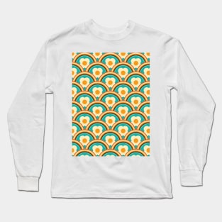 Retro Rainbow Waves and Flowers Pattern Long Sleeve T-Shirt